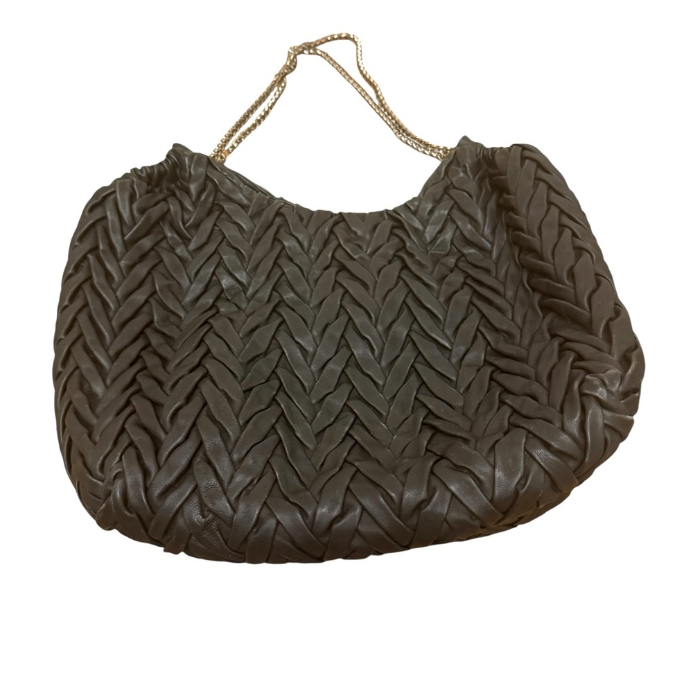 Elie Tahari Beverly chain link leather hobo/tote bag in Mushroom. GUC.